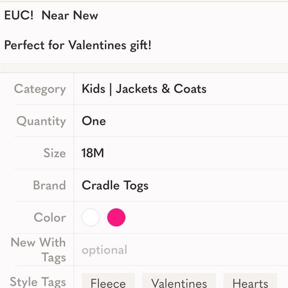 Cradle Togs | Girls Pink Hearts Plush Soft White Coat Jacket Size 18M - Picture 9 of 9